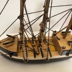 Wooden Model Ship with Black and Brown Details